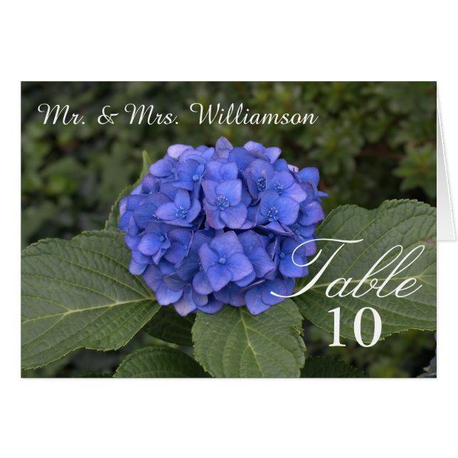 Söt Blue Hydrangea Bröllop Bord Tält-kort OBS Kort (Framsidan Horizontal)