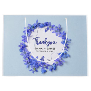 Söt Blue Hydrangeas Script Bröllop Tack
