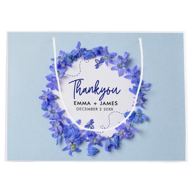 Söt Blue Hydrangeas Script Bröllop Tack (Framsidan)