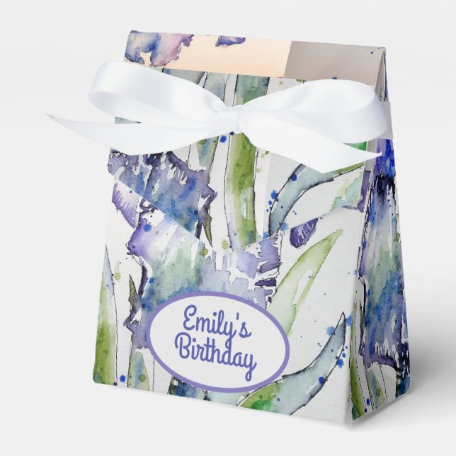 Söt Blue Iris Blommigt Birthday Cake Favbox Presentaskar (Framsidan Sidan)