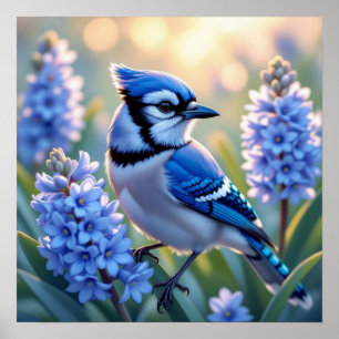 Söt Blue Jay och Lilacs Poster