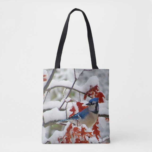 Söt Blue Jay Snö Photo Tygkasse (Framsida)