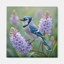 Söt Blue Jay Stanon Lilac Grenar Magnet