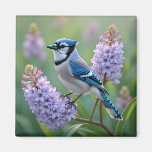 Söt Blue Jay Stanon Lilac Grenar Magnet