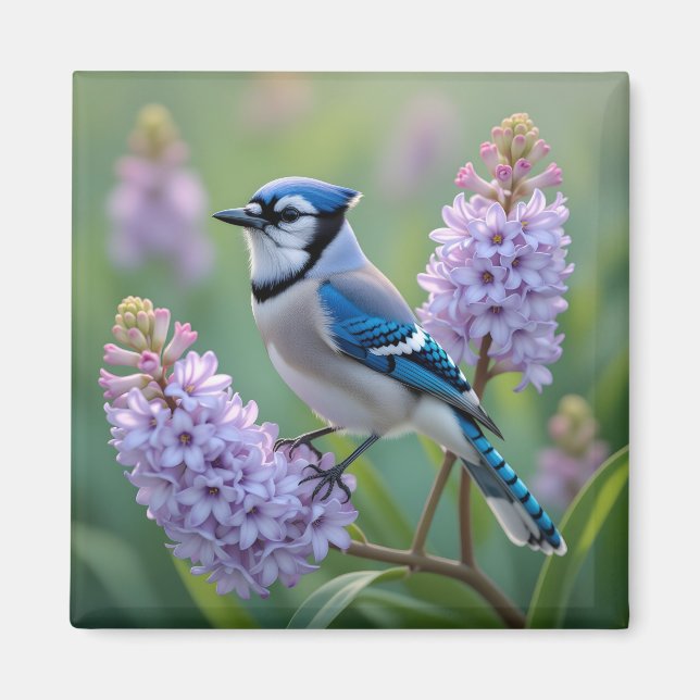 Söt Blue Jay Stanon Lilac Grenar Magnet (Framsidan)