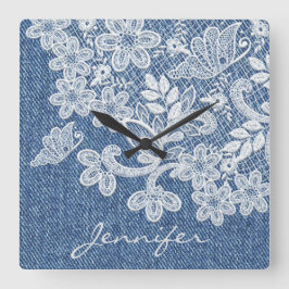 Söt Blue Jean Denim Snöre Wall Clock Fyrkantig Klocka