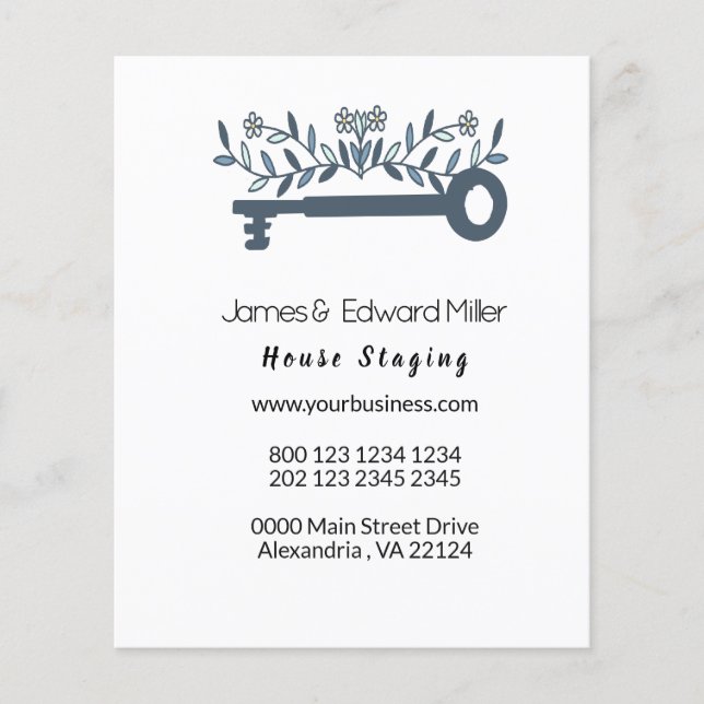 Söt Blue Land Blommigt Egendom Home Nyckel Flygblad (Framsidan)