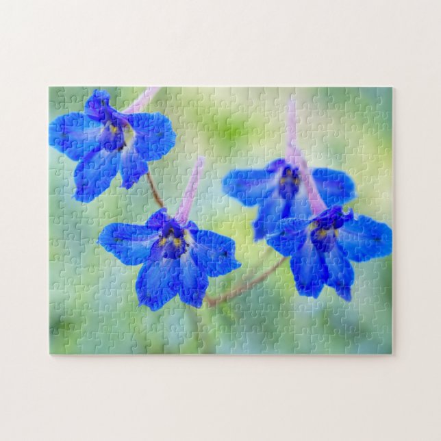 Söt Blue Larkspur Blommigt Jigszle Puzzle Pussel (Horisontell)