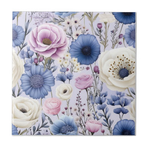 Söt Blue Lavender Flowers Blommigt Design Kakelplatta