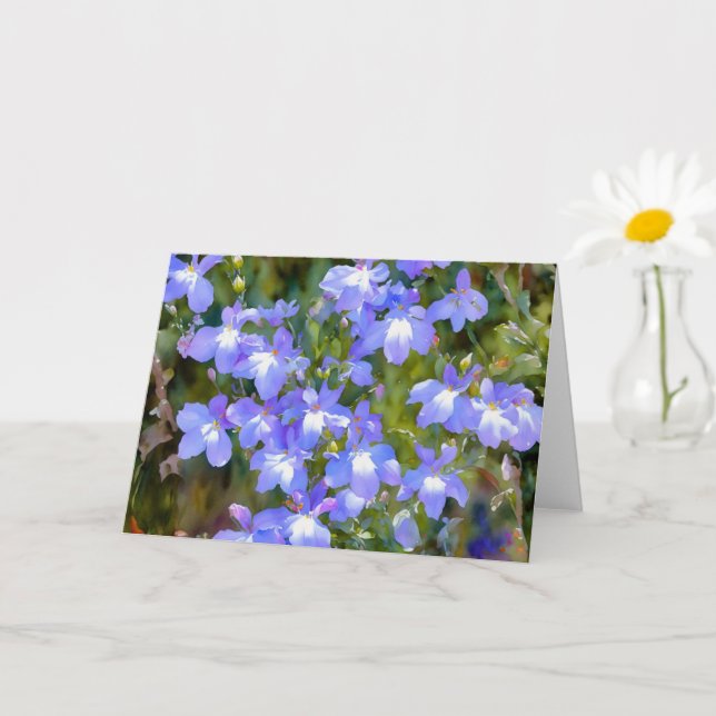 Söt Blue Lila blommor Art Note Card Kort (Liten växt)