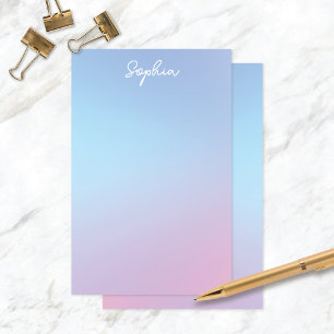 Söt Blue Lila Ombré Personlig w/Namn Brevpapper