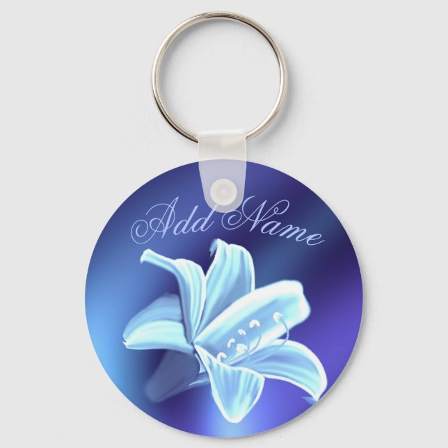 Söt Blue Lily Flower Personlig Keychain Nyckelring (Framsida)