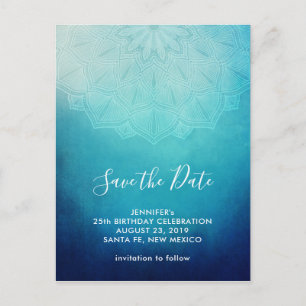 Söt Blue Mandala Abstrakt Spara datum Vykort