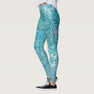 Söt Blue Mandala Grunge Mönster Leggings