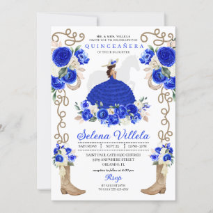 Söt Blue Mariachi Charro Princess Quinceañera Inbjudningar
