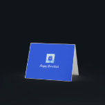 Söt Blue Menorah Hanukkah-kort Helgkort<br><div class="desc">Fantastiskt menorah-grafik med "LYCKLIG HANUKKAH" i skript. Anpassa med ditt namn.</div>
