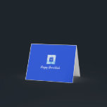 Söt Blue Menorah Hanukkah-kort Helgkort<br><div class="desc">Fantastiskt menorah-grafik med "LYCKLIG HANUKKAH" i skript. Anpassa med ditt namn.</div>