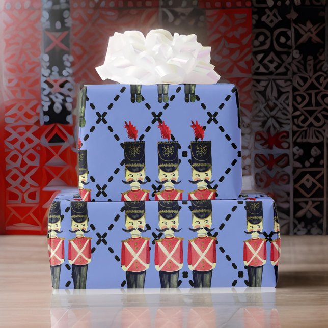 Söt Blue Nutcracker Soldiers Wrapping Papper Presentpapper (Skapare uppladdad)