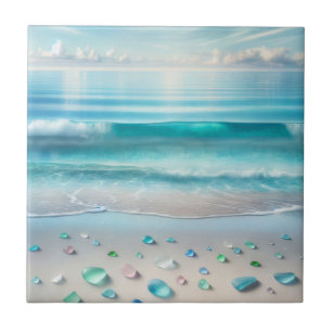 Söt Blue Ocean Vågar och Sea Glass Kakelplatta