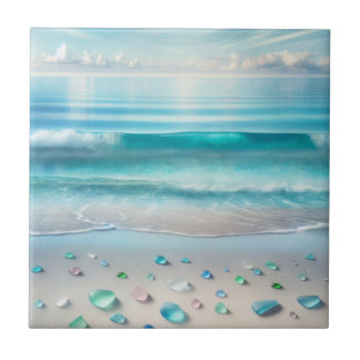 Söt Blue Ocean Vågar och Sea Glass Kakelplatta