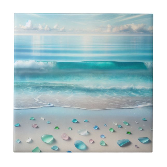 Söt Blue Ocean Vågar och Sea Glass Kakelplatta (Framsidan)