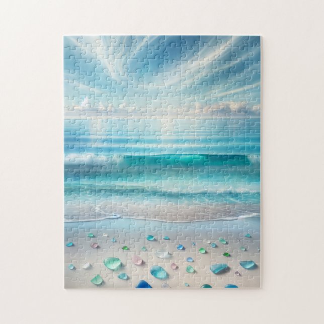 Söt Blue Ocean Vågar och Sea Glass Personlig Pussel (Vertikal)