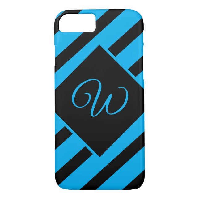 Söt Blue och Black Monogram Case-Mate iPhone Skal (Baksida)