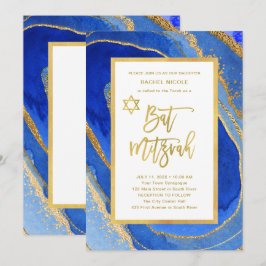 Söt Blue och Guld Geode | Bat mitzvah Inbjudningar