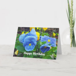 Söt Blue och Gult Pansy Blommigt Fotofödelsedagen Kort