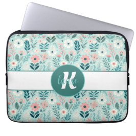Söt Blue och Rosa Pastel Folk Art Flowers Laptop Fodral