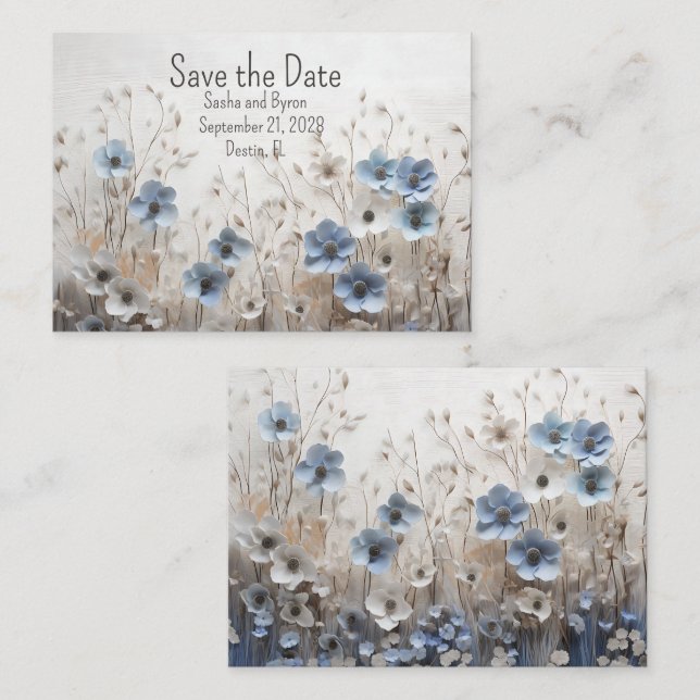 Söt Blue och White 3D Blomsterträdgård Bröllop Anteckningskort (Fram/baksida)