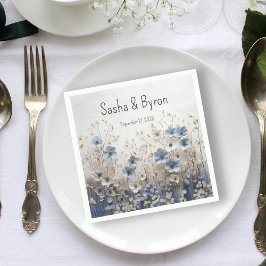 Söt Blue och White 3D Blomsterträdgård Bröllop Pappersservett