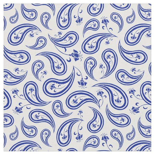Söt Blue och White Paisley Mönster Tyg (Närbild)