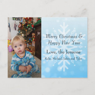 Söt Blue Personalize Snowflake Photo jul Vykort