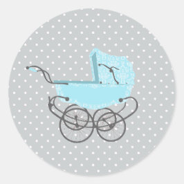 Söt Blue Pram Baby Shower Sticker Runt Klistermärke