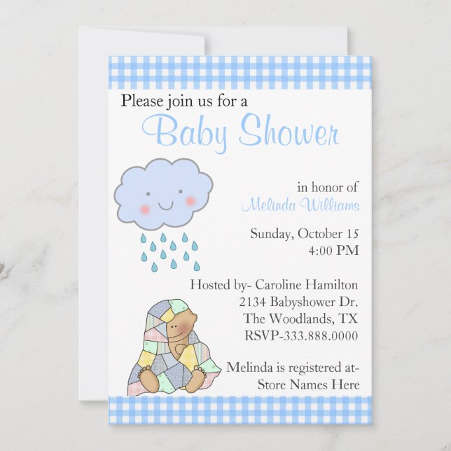 Söt Blue Rain Cloud Anpassningsbar Baby Shower Inbjudningar (Framsida)