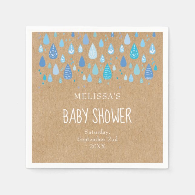 Söt Blue Raindrows Baby Shower/Sprinkle Boho Pappersservett (Framsidan)