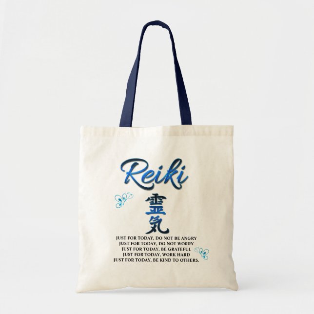 Söt Blue Reiki Principles Tote Bag Tygkasse (Framsidan)