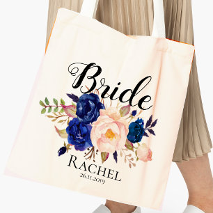Söt Blue Rosa Blommigt Bride Bröllop Tygkasse
