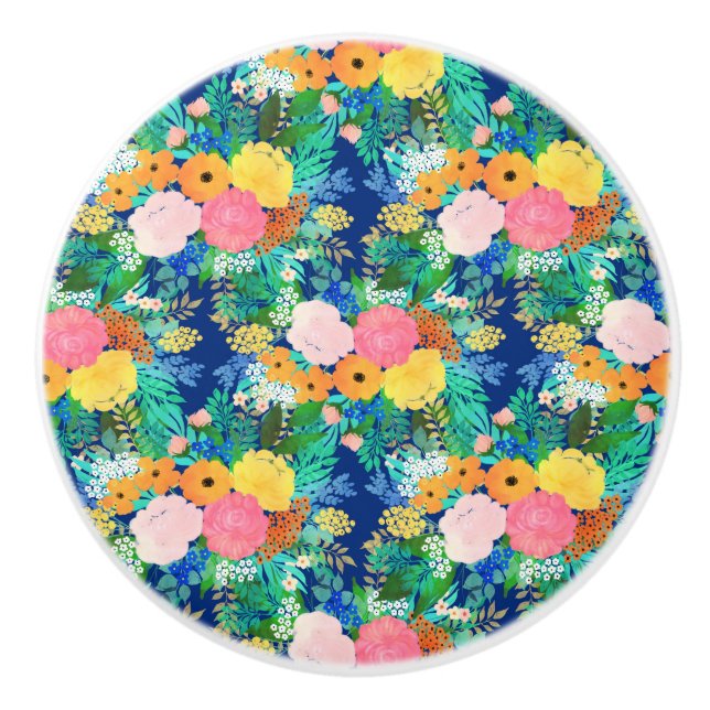 Söt Blue Rosa Flowers Boho Design Knopp (Framsidan)