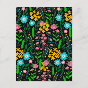 Söt Blue Rosa Garden Flowers Black Design Helg Vykort