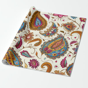 Söt Blue Rosa Tan Mix Blommigt Paisley Mönster Presentpapper