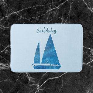 Söt Blue Sailboat Badrumsmatta