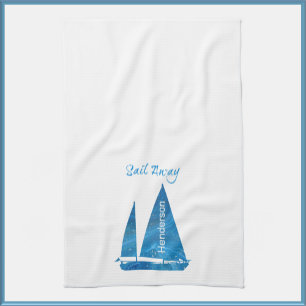 Söt Blue Sailboat Nautical Kökshandduk