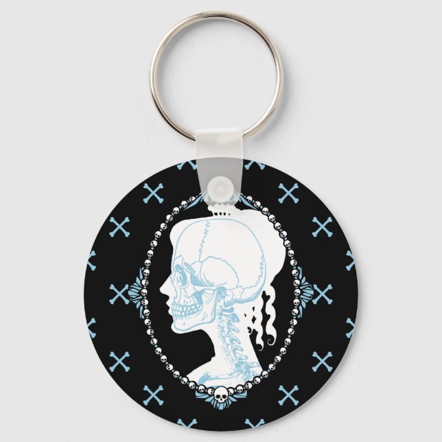 Söt Blue Skull Cameo Nyckelring (Framsida)