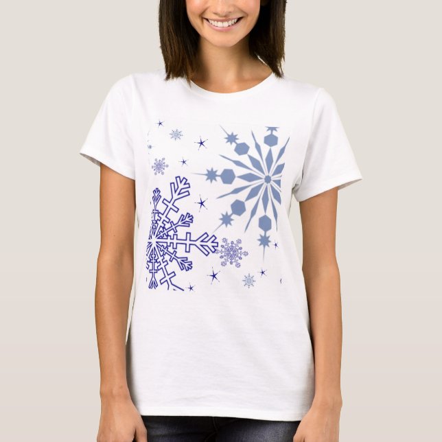 Söt Blue Snöflingor T-shirt (Framsida)