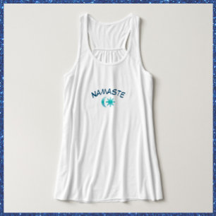 Söt Blue Sol och Måne Namaste Tee Linne Med Racerback
