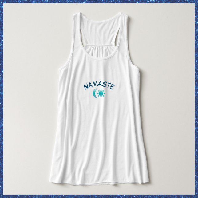 Söt Blue Sol och Måne Namaste Tee Linne Med Racerback (Skapare uppladdad)