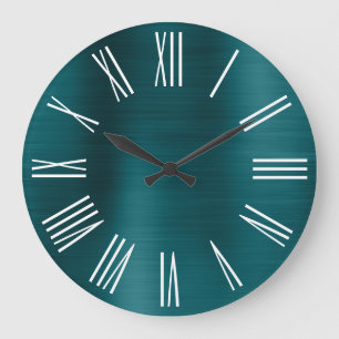 Söt Blue Teal Ombre Foil White Roman Numeral Stor Klocka
