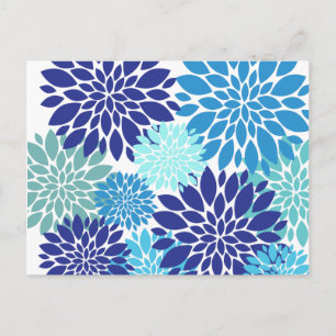Söt Blue Teal Turcoise Flowers Blommigt Art Vykort